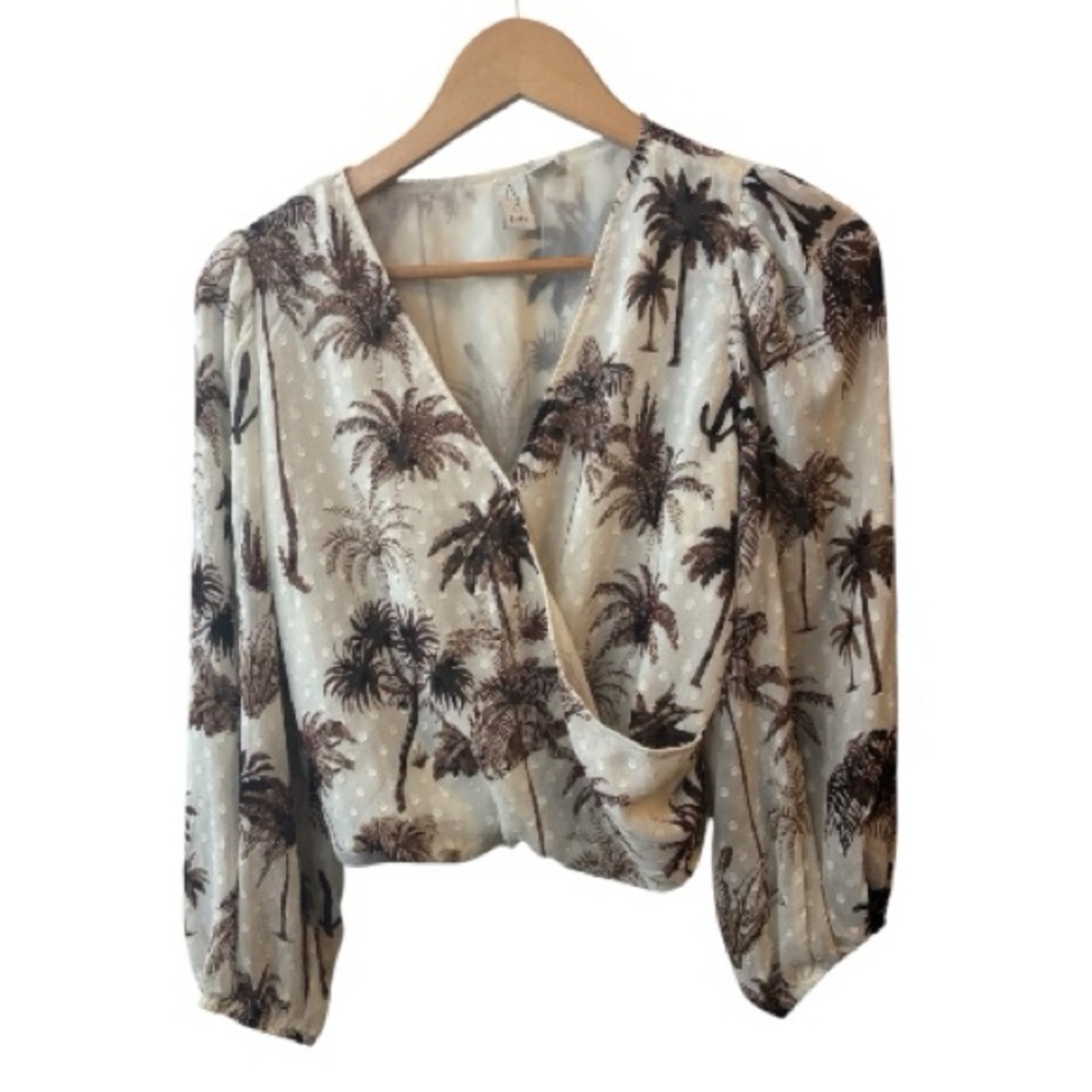 Joie Palm Tree Long Sleeved Blouse - M